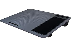 Acomoda Textil – Mesa de Cama para Ordenador Portátil con Acolchado 57,5x30,5x4 cm. Soporte Laptop de Madera con Espacio para Ratón y Móvil Cómoda, Transportable y Estable. (Gris)