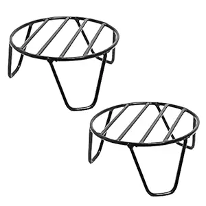 Woodiva Iron Indoor/Outdoor Flower Pot/Plant Stand for Home Garden Balcony Living Room Decor-Black (2, Line)