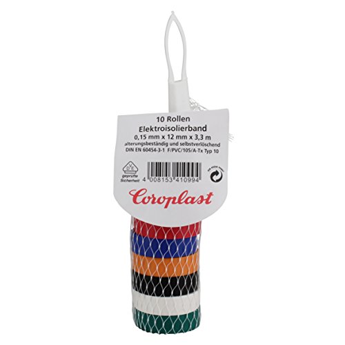 Coroplast PVC-Isolierband, 10 Stück, 0,15 x 12 mm, farbig sortiert, 41099 - 2