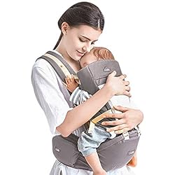 GBlife Porte Bébé Ventraux Ergonomique 4 en 1 Multiples Positions Multi-fonctions (Gris)