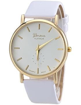 Damen Armbanduhr Analog Quarz Retro Stil mit Weißem Lederband Elegant Classic Kommerziell Weiß