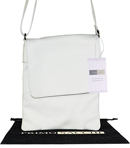 Italian Soft Leather Hand Made Medium Version White Messenger Cross Body or Shoulder Bag Handbag. Includes a Protective Dust Bag