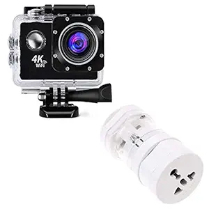 Dyno Ultra HD 4K WiFi Action Waterproof Sport Camera with 2 Inch LCD Screen and International Travel Plug Adapter Set Detachable Travel Plug Adapter Set