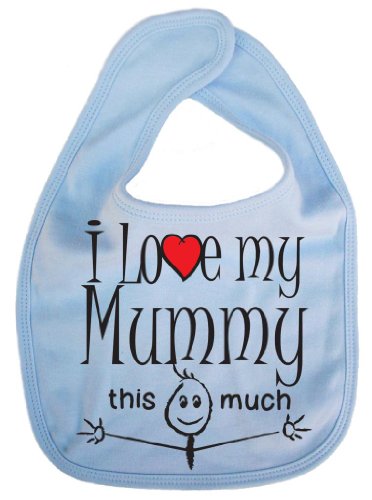 IIE, I Love My Mummy This Much, Baby Unisex Feeding Bib, Pale Blue