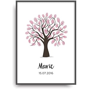 Fine Art Kunstdruck JUGENDWEIHE BAUM Poster Print Plakat moderne Vintage Deko Bild ohne Rahmen DIN A4 Geschenk personalisiert inkl. Stempelkissen für Fingerabdrücke