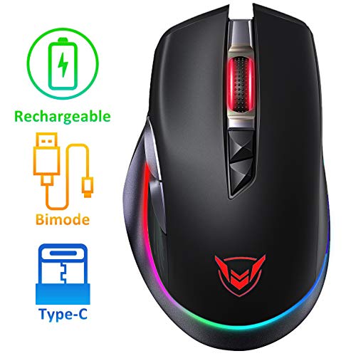 PICTEK Souris Gamer sans Fil Rechargeable, Souris Gaming Bimode Portable- Batterie Longue Durée- 8 Boutons Programmables- Rétroéclairage RGB- Wireless Gaming Mouse-10 000 DPI?Nouvelle Version 2019?