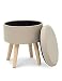 Produktbild Suhu Pouf Hocker Stuhl Fusshocker Gepolstert Fußbank Rund Schemel Ottomane Polsterhocker Beinablage Sitzhocker Aus Leinen Und Massivholz Mit Stauraum Für Küche Und Wohnzimmer Beige