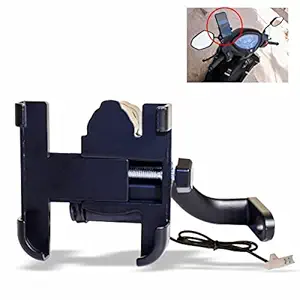 Miwings CNC Bike Mount Holder for Navigation 360 Degree Rotating Handlebar Metal Body Cradle Stand for Bicycle, Motorcycle, Scooty Fits All Smartphones (CNC Metal Holder with USB Charger)