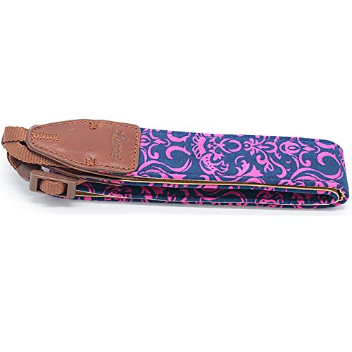   ARA Sangle pour appareil photo    arabesques fuchia et bleue bandouli  re Courroie de cou dragonne r  glable en n  opr  ne pour DSLR Canon FUJI Fujifilm Leica Nikon Pentax Olympus Sony Panasonic Pentax Samsung Sigma - ADAPTOUT MARQUE FRAN  AISE