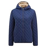 TianWlio Jacken Parka Mäntel Herbst Winter Warme Jacken Strickjacken Damen Winter Warmer Mantel Pelzkragen mit Kapuze Jacke Schlanker Winter Parka Outwear Mäntel Marine XXL