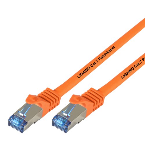 Ligawo ® Patchkabel Cat.7 S-FTP PiMF RJ45 Cat6A Stecker für Geräte mit Netzwerk / Internet Anschluss Orange 5m