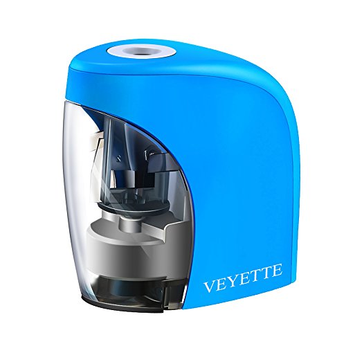 VEYETTE sacapuntas eléctrico con función de parada automática, hoja de acero durable afila 6-8mm 2B lápices de colores 3000times, ideal para niños oficina escolar hogar USB y con pilas (azul)