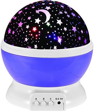 CLCJW Creative lighting,Neo-romanticism of the new rotating star Moon sky night light bedside lamp lamp with children color random , blue