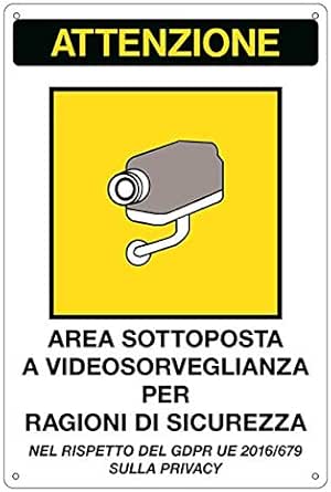 Targhe Storiche Cartello Area Video 20x30 Cm Immagine Gialla Cartelli Segnalatori ''Area Sottoposta A Videosorveglianza'' - 33378 A Soli 5.26 U20ac Su Portatarga Con Telecamera - Foto 7
