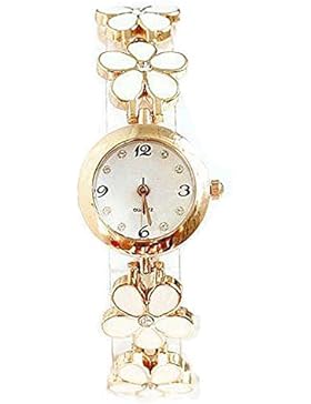 Damen Mädchen Uhr Uhren Mode Gänseblümchen Rose Blume goldenen Armband Armbanduhr (Weiß)