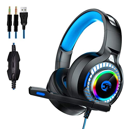 Preisvergleich Produktbild A60-Gaming-Headset, Stereo-Surround-Gaming-Kopfhörer mit Mikrofon mit Rauschunterdrückung, LED-Leuchten, kompatibel mit Xbox One, PS4, Nintendo Switch und PC Mac-Computerspielen