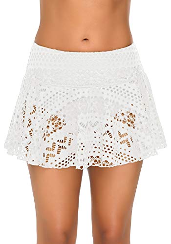 FIYOTE Shorts Femme de Bain en Dentelle Short de Maillot Couleur Unie Bas de Bain Casual S-XXXL