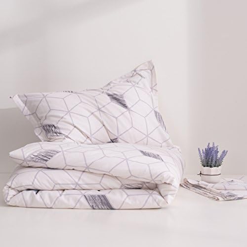 ZHIMIAN Bedding 100% Cotton Reversible Geometric Print Zipper Closure 2 Piece Duvet Cover Set(1 Duvet Cover + 1 Pillow Shams)(Twin,White)