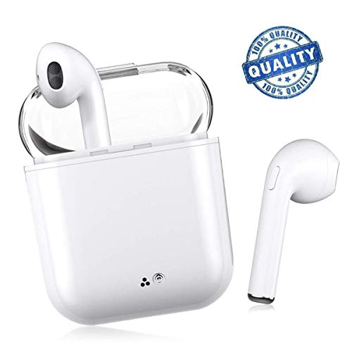 Auriculares Bluetooth, V4.2 Auriculares Inalámbricos Bluetooth, Estéreo Impactante, Con Micrófono y Caja de Carga, Auriculares Intrauditivos para iPhone Samsung y otros Teléfonos Inteligentes (Blanco)