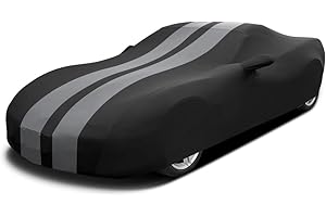 Asasytal Cubierta de Coche Interior, Funda de Coche Deportivos Tela Elástico de Terciopelo Suave,Antipolvo Transpirable para Garaje Subterráneo,Show/Exhibición de Autos, L4.5~4.85m,Gris Rayas+Negro