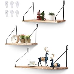 AGSIVO Étagères murales Lot de 3, Étagère Murale Bois et Métal, pour Salon Chambre Bureau Salle de Bains et Cuisine