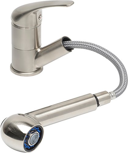 Wasserhahn für Bad und Küche DUSCHMEISTER DMEM08 Einhebelmischer mit herausziehbarer Handbrause, schwenkbarem Auslauf und Verbrühschutz Spültischarmatur Spülarmatur Edelstahl Optik - 2
