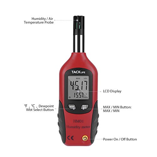 Tacklife HM01 Klassisches Feuchtigkeitmessgerät Temperaturmesser LCD Digital Thermometer Luftfeuchtigkeit Meter für Industrie, Landwirtschaft, Meteorologie und Alltag, Rot-Schwarz - 2