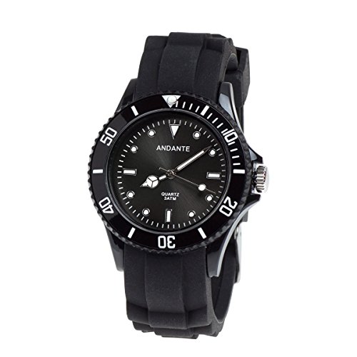 Andante Sportliche Wasserdichte Unisex Armbanduhr Silikon Uhr Quarz 3ATM SCHWARZ AS-5002 Andante Sportliche Wasserdichte Unisex Armbanduhr Silikon Uhr Quarz 3ATM SCHWARZ AS-5002