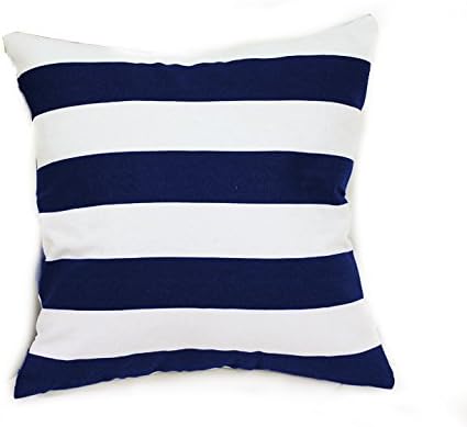UKGiftOnline Home Decorative Cottonn Canvas Square Toss Pillowcase Cushion Cover Stripe Throw Pillow Case with Hidden Zipper Closure Only Cover No Inser - Navy Blue(60x60cm)