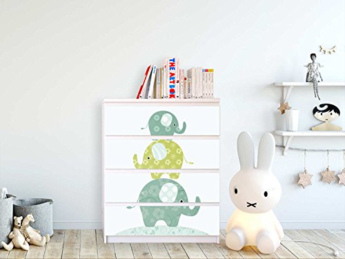 Möbel-Folie IKEA Malm 4 Schubladen Aufkleber Design Elephants blasenfrei aufkleben - 2