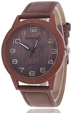 Fashion Watches Beautiful Watches, Men's Wood Watch Quartz Wooden Casual Watch Leather Band Charm Brown (Color : Brown, Size : For Men-One Size)