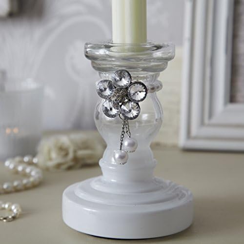 Live Laugh LoveOpulent Collection - Taper Candle Stick with Diamante Necklace - Blue, White or Pink (White)
