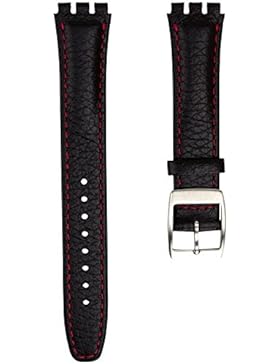 Echtleder Uhrenarmband von Geckota® hergestellt für Swatch Uhren mit Edelstahl Dornschließe, Schwarz und Rot,...