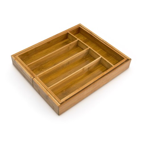 Relaxdays Besteckkasten mit 5 bis 7 Fächern HBT: 5 x 48,5 x 37 cm große Besteckeinlage aus Bambus als Schubladeneinsatz und Küchenorganizer Besteckeinteiler aus Holz ausziehbarer Besteckeinsatz, natur - 3