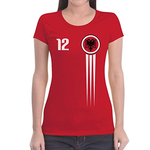 EM 2016 Albanien Fan Shirt Trikot Style Shqiperi Euro Frauen T-Shirt Medium Rot