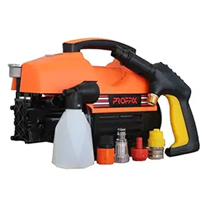 Tech TrendZ PROFFIX High Pressure Washer 1800 watts with Copper Coil 26 feet Hose, Spray Gun, Inlet Hose, Foam Bottle and connectors Works in AC (1800 watts with Cable knob)