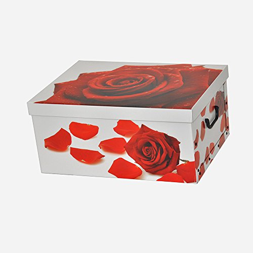 XXL Dekokarton mit modernem Muster „ROTE ROSEN“ – Kräftig Rote Rosen auf weißem Karton. Edel und hochwertig! Mit Griffen zum Tragen und XXL Volumen! - 2