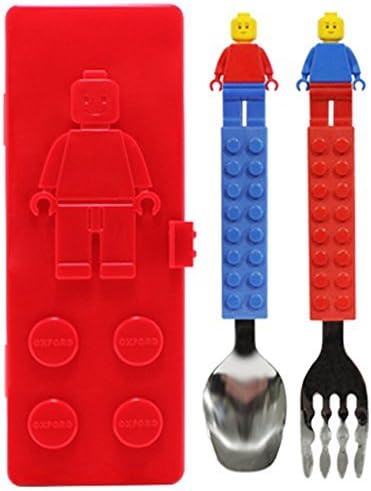 Brick Figure Flatware Spoon Fork Utensil Case Set Toddler Kids Children (NON-TOXIC MATERIAL USED PRODUCT) (Red) by HAON