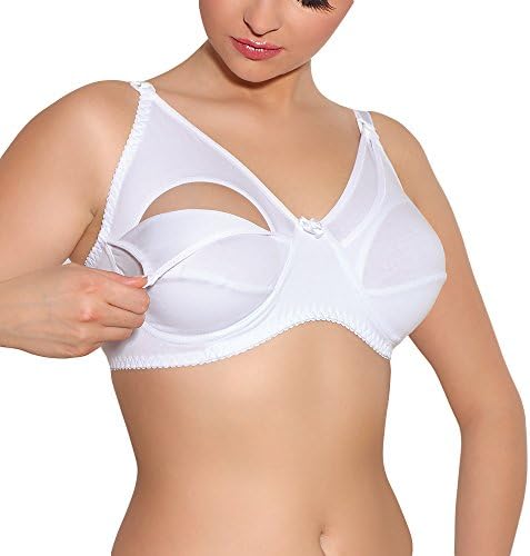 Jarpol MK Nursing Bra Wireless Smooth Adjustable Straps Open Cups - Made In EU, White,32B