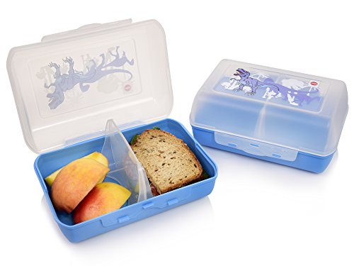 Emsa Brotdosen Set aus Kunststoff 2er Set | BPA-frei | Maße 16x11x7 cm | Mit praktischer herausnehmbarer Trennwand | Mit Dino Motiv