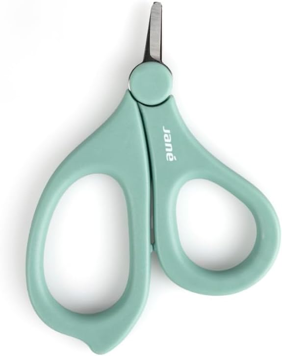 Jané Tijeras Cortauñas para Bebé y Recién Nacido, Punta Redondeada y Hoja Corta, Acero Inoxidable, Ergonómico, con Capuchón de Seguridad, Verde