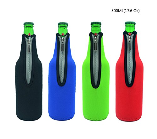 Bier Flaschenkühler, Case Wonder 4 Stück 17,6 Oz (500ml) Neopren Isoliert Klappbar Bierflaschen Kühler, Insulated Neopren-Klapp-Zipper Flaschenkühler Halten Sie Ihre Getränke Bier Cider Soft Drink Chilled für eine längere Zeit (4 Farben)