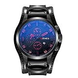 Luckhome Herrenuhr Zifferblatt Lederband oder Uhren für Herren Kollektion Mode Herrenuhr mit DREI Augen und Lederarmband mit Quarz Männer DREI Augen Kalender Gürtel Quarzuhr（B）