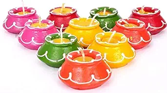 BLISSFULL Clay Handmade Waxed Matki/Handi Candles Set of 10 for Home Decoration