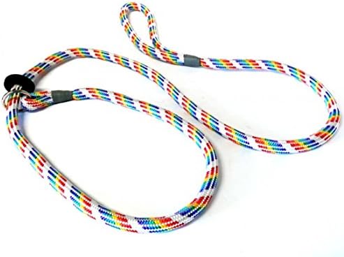 KJK Ropeworks Kjk Ropeworks Braided Slip Lead With Rubber Stop Rainbow Coloured 8mm X 150cm, white rainbow