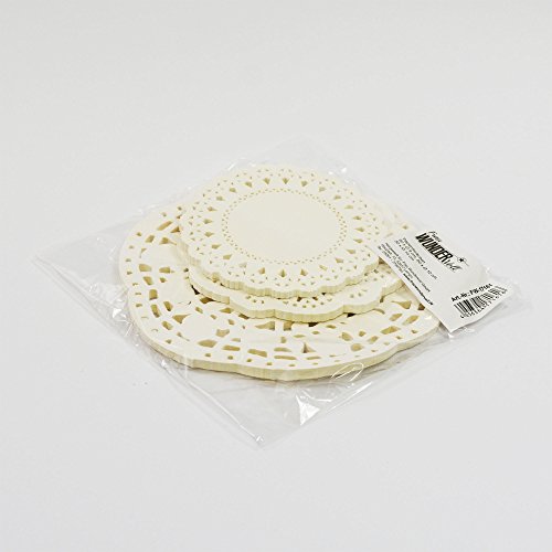 150 Frau Wundervoll Papierdeckchen weiß mit cremestich in 3 Größen – Je 50 Stück Ø 9 / 10 / 14 cm – / Runde Spitze Papier / Mini Tropfdeckchen / Spitzendeckchen / Papier Untersetzer / Zierdeckchen Papier - 3