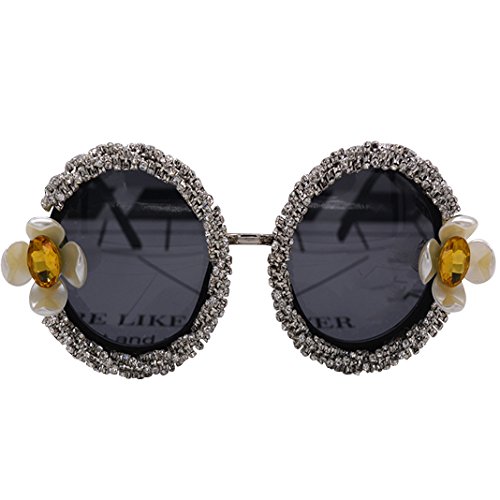 Preisvergleich Produktbild Retro Sonnenbrille Brille, Asnlove Moderne Modische Unisex Spiegel Runde Dekorative Schwarzen Rahmen Sonnenbrillen, Strand Sonnenbrille, UV-Schutz, Schutzbrille - Farben von Bling Glitzer Strass Diamant und Blume