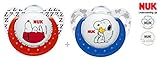 NUK "PEANUTS" Nr.10.739.292 - 2x Pacifiers Soothers Dummnies Anatomical Silicone/ BLUE + RED (18-36m)