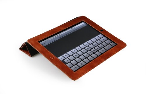 StilGut Couverture Case Version 2  Tasche aus feinstem Leder f  r das neue Apple iPad 3    4  Generation unterst  tzt Smart-Cover Funktion in Cognac