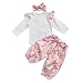 Produktbild Elecenty Overall Kleiderset,Strampler Herbst Babyklamotten Babybodys Langarm Jumpsuit+Blumendruck Lange Hosen +Bowknot Stirnbänder Mädchen Halloween Bekleidunsets Outfits